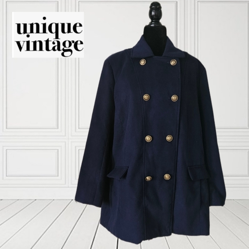 Unique Vintage Gold Button Pea Coat
